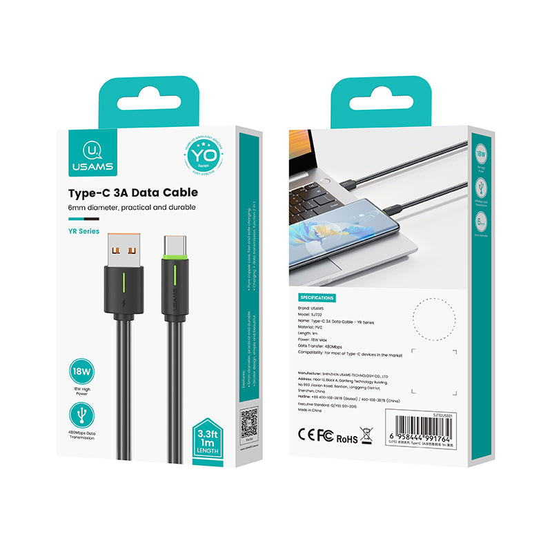 CAVO TYPE C 3A BICOLOR BLACK 18W DATA CABLE SJ732