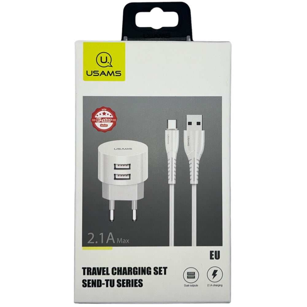 ALIMENTATORE 2 PORTE USB + CAVO TYPE C T20 USAMS