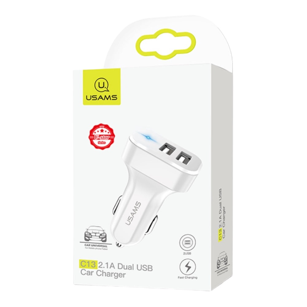 ALIMENTATORE AUTO C13 2.1A DUAL USB WHITE USAMS